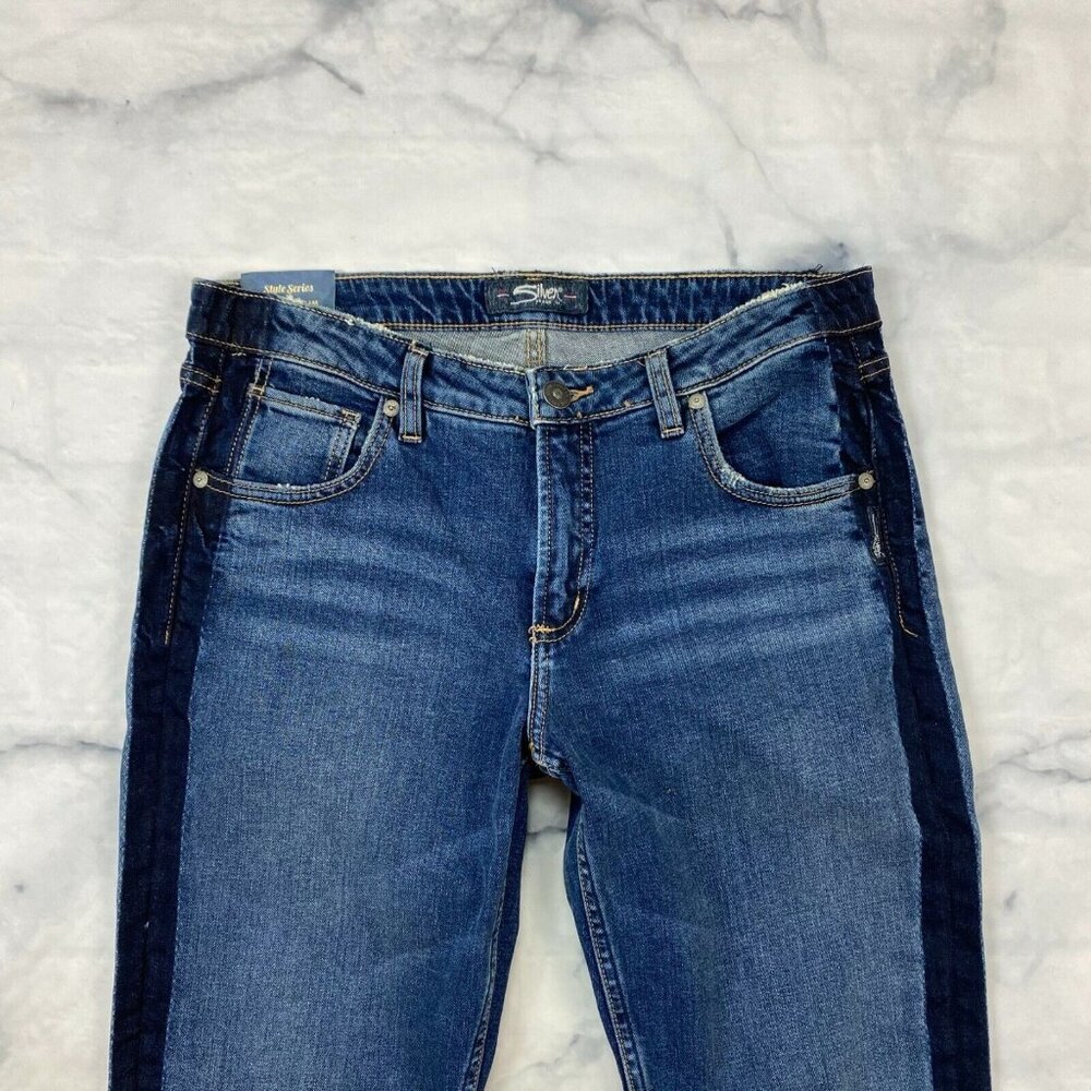 Silver Vintage Ankle Slim Jeans Size 28 Womens Indigo Tuxedo Side Stripe Tapered - Picture 4 of 12